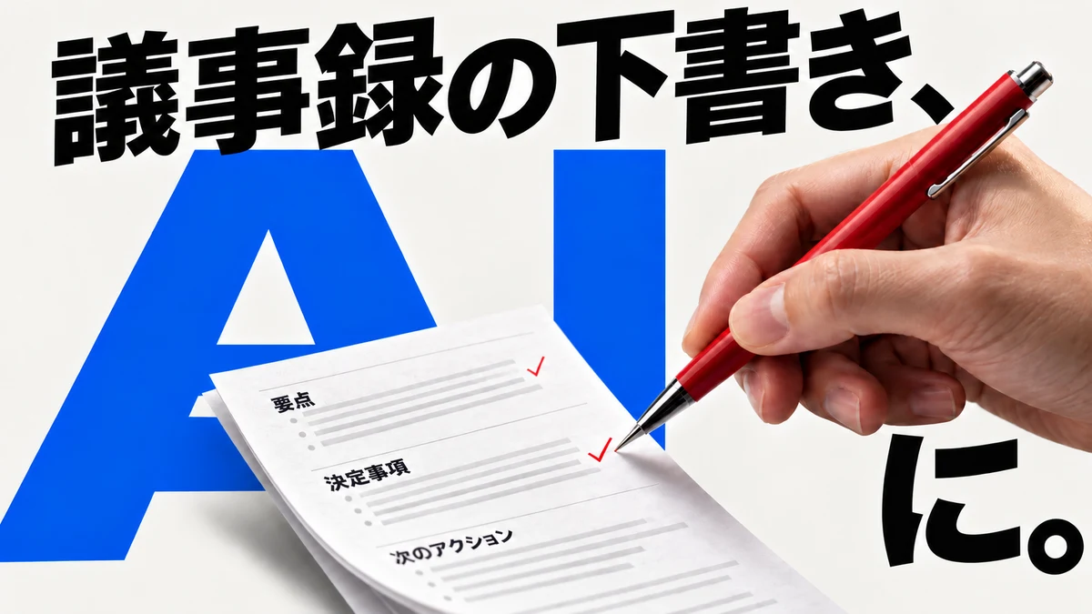 議事録の下書き、AIに。要点・決定事項・次のアクションを人が確認する